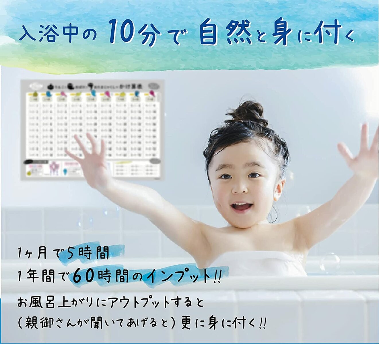 お風呂ポスター 【 たしざん うんこ おばけ おたまじゃくし デザイン】 学習ポスター A2 (60×42cm) ノートライフ たしざん表 日本製 知育 算数 防水 お風呂 ポスター 学習 おすすめ おしゃれ うんち おふろポスター