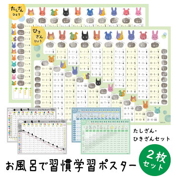 お風呂ポスター (レビュー投稿で全員プレゼントあり) 【 たしざん ひきざん セット】 学習ポスター たしざん表 A2 (60×42cm) 日本製 知育 算数 防水 ポスター 学習 お風呂 おふろ ぽすたー ギフト プレゼント おすすめ