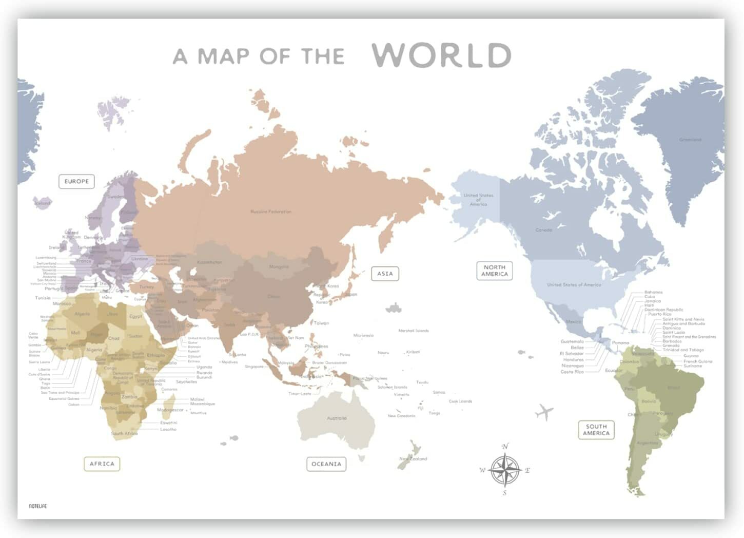 お風呂ポスター 【 世界地図 くすみ カラー パステル 】 A2サイズ (60×42cm) 日本製 防水 ノートライフ ポスター 世界 お風呂 おふろ ギフト プレゼント おすすめ おしゃれ 地図 知育 中学受験 インテリア おふろポスター 日本地図