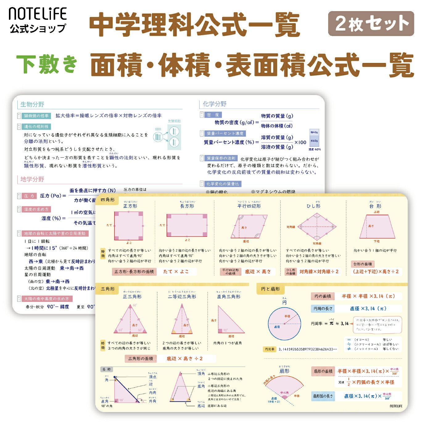 【 中学理科 数学 2枚セット 下敷き 】ノートライフ 下敷き 理科 数学 (平面、立体)セット 中学生 a4 (30×21cm) (中学理科、数学セット)【 ...