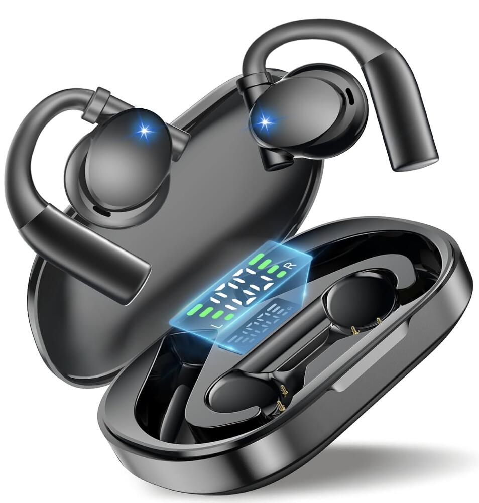 ワイヤレスイヤホン オープンイヤー イヤホン bluetooth イヤホン ブルートゥース イヤホン こつでんどう イヤホン 空気伝導イヤホン 耳を塞がないイヤホン bluetoothイヤホン 単体最大6時間再生 合計42時間再生可能 数字LEDディスプレイ表示 AAC/SBC対応 Hi-Fi音質 落ちにく