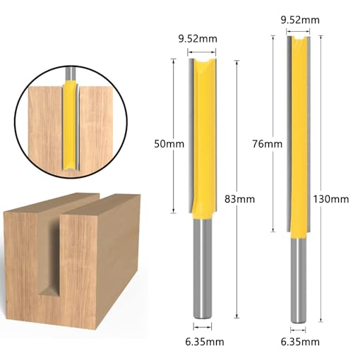 Bestgle超硬ストレートビット 6.35mmシャンクほぞカッター 2ピース(50mm+76mm) 延長ロングストレートトリミングナイフ 超硬刃ルータービット 木工用ルータービットセット 2