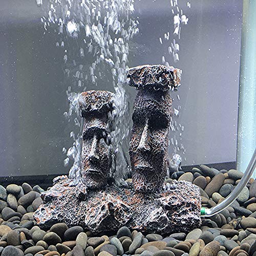 アクアリウム オブジェ 水槽 オーナメント 水槽エアストーン アクセサリー 観賞魚/熱帯魚/金魚/爬虫類 隠れ家 水族館内装 構築植物 飾り (Moaiの石像 グレイ)