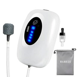 WANKOO バッテリー式 エアーポンプ 釣り/水槽 USB充電 2600mAh電池 消音30db 携帯式 酸素提供 連続25時間 間欠モードでは50時間動作できます【連続・間欠・停電時自動起動モード】