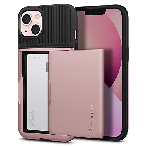 Spigen iPhone13 ケース カード 収納ケース カードケース 2重構造 耐衝撃 米軍MIL規格取得 落下防止 IC カード ポケット パスケース スリム・アーマー CS ACS03537 (ローズ・ゴールド)