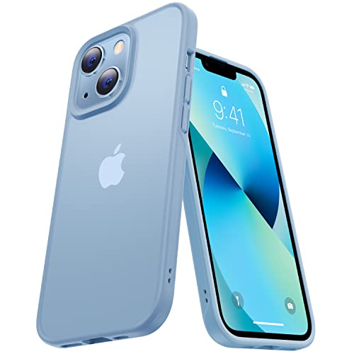 【本体の色・5色】CASEKOO iPhone 14 / 13 用 ケース 耐衝撃 滑り止め 指紋防止 米軍MIL規格 マット仕上げ ストラップホール付き 黄変防止 耐久性 カバー ワイヤレス充電対応 アイフォン 13 14 用 6.1 インチ ケース(シエラブルー)