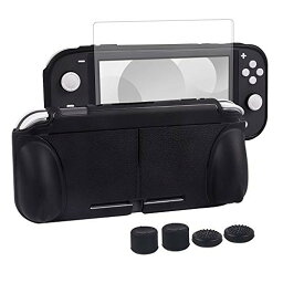 switch liteカバー スイッチライト ケース TPU素材 一体式 全面保護 耐衝撃 特殊ハンドル 薄型軽量 着脱簡単 防水防塵 頑丈 スタンド機能 スティックカバー4つ 液晶保護フィルム1枚付き 6点セット(ブラック)