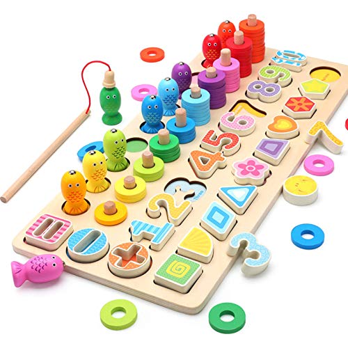 商品情報商品の説明Wooden Puzzle, 5 in 1 Educational Toy, Number Recognition, Color Recognition, Shape Recognition, 3D Puzzle, Fishing Toy主な仕様 数学力アップ木のおもちゃ：積み木の遊びで1−10の数字を勉強して、数学記号があり、棒にリングを挿すことで簡単な足し算、引き算ができます。木製の魚は釣りおもちゃとしてだけでなく、魚の裏も数字がありので手先の器用さが育まれる同時に数学力がアップ！br形と色の認識できるちいく玩具：可愛らしい木製の魚がカラフルだけでなく、数字・数学記号・円形ブロックの色も豊富です。遊びながら集中力を養い、色彩の認識力を高めます。また円形、四角形、三角形、多辺形、星形、ハート形、花形など10種類の形状がセットして、勉強力もアップします。br指先訓練できる釣りおもちゃ：釣竿と魚にマグネット内蔵でぴたっとくっつきます。遊び方が簡単なので、小さなお子様からすぐに遊べます。釣り竿でいろんな魚をつりあげよう!指先の感覚を養い、集中力や器用さが身に付きます。brコミュニケーションがとれるようになる木製おもちゃ：数字認知・色の認識・立体パズル・釣りおもちゃなどいろいろな遊び方があるので、指先の動きが急速に進歩し、言葉も想像力もぐんぐん発達してきて、自立してくる頃なので一人遊びも仲間遊びも楽しくなってきます。また、複雑な遊びもできるようになり、発展して遊べるので一緒に遊ぶ大人も楽しくなりますね。brプレゼント・学習教具に最適：お誕生日・クリスマスなどのプレゼントにピッタリ！