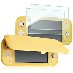 ProCase Switch Lite フリップケース [ガラス2枚付き] スリム クリアソフトTPU カバー 耐衝撃 保護カバー 対応機種： Switch Lite 2019 －イエロー