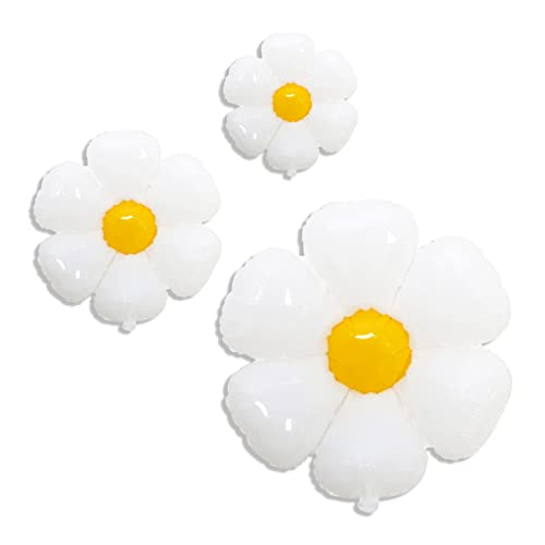 GRESATEK バルーン ホワイト デイジー 大きいサイズ 風船 飾り付け 誕生日 ハーフバースデー フォトプロップス 写真 小道具 インスタ映え フラワー 白 ヒナギク 3点セット