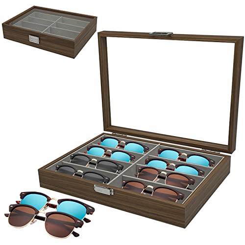 サングラス収納ケース メガネ収納ボックス 8本用 木製の眼鏡の収納ボックス コレクションケース ジュエ..
