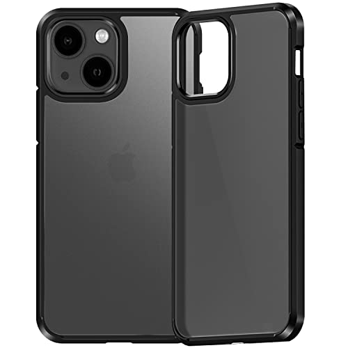 2021年新型 iPhone13 / iPhone14 用 ケース 半透明 マット感 米軍MIL規格 耐衝撃 耐黄ばみなし 指紋防止 黄変防止 カバー ワイヤレス充電対応 アイフォン 画面レンズ保護 13/14 用 6.1 インチ ケース(マット・半クリア・ブラック)