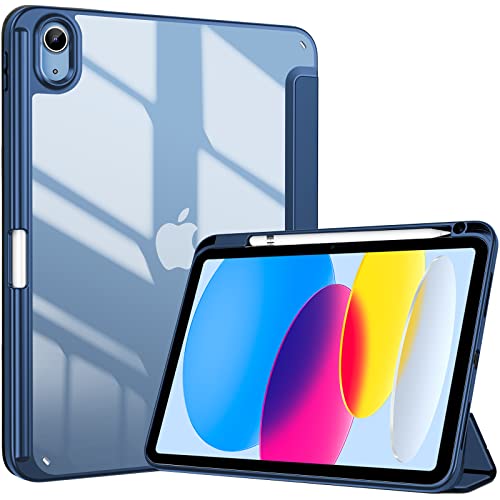 ProCase iPad 10世代 ケース 2022 10.9インチ A2696 A2757 A2777 ペン収納 耐衝撃 三つ折り スタンド スマートカバー（ネイビー）