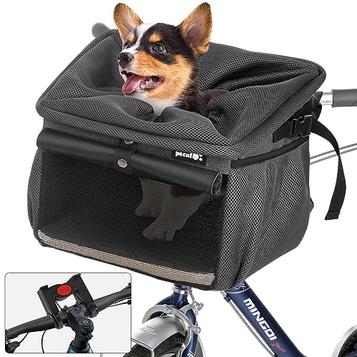 Pecute ペット自転車バッグ 猫 犬自転車かご 前かご 猫 犬 キャリー リュック ペットキャリー カゴバッグ 2WAY バッグ 猫 小型犬 通気性 安全ロープ付き 飛び出し防止 折りたたみ式 取り外し可…