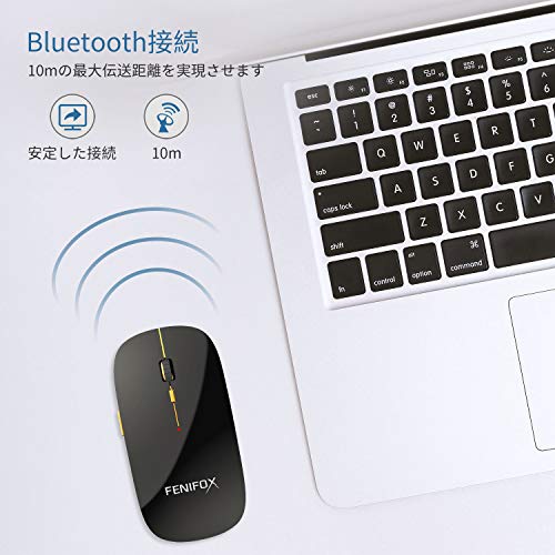 Bluetooth マウス, FENIFOX 無線 マウス ワイヤレス 静音小型薄型 携帯 人間工学 音がしない 光学式 Mouse Laptop Computer PC Mac 用 - 黒い ブラック 2
