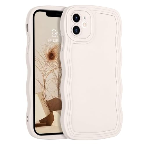 GUAGUA iPhone 12 Mini ケース 可愛い 韓国 おしゃれ アイフォン カバー tpu ウェーブ デザイン 人気 ソフト バンパー 耐衝撃 超軽量 薄型 ワイヤレス充電対応 ストラップホール付き スマホケース 12mini 5.4インチ （オフホワイト)