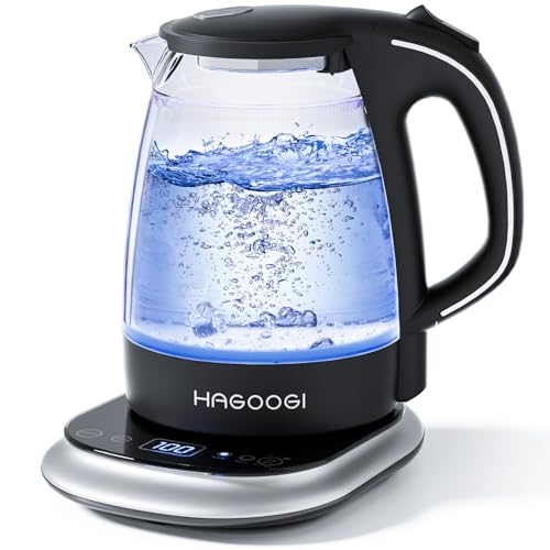 ハゴオギ (HAGOOGI) 電気ケトル 温度調節 ガラス 1.0L 【2023年最新昇級版】ケトル 電気 LEDライト付き 8段温度調節/24時間の保温機能/二重構造 火傷防止/自動電源オフ 空だき防止 湯沸かし器 調乳 紅茶 お茶 コーヒー 新生活 PSE認証済み ブラック