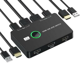 KVMスイッチ-NUIKOTI HDMI KVM切替器 2入力1出力 4K@60Hzをサポート 2台のコンピューター用のUSB HDMIスイッチ キーボードマウスプリンターと1台のHDモニターを共有 USBケーブル2本とHDMIケーブル2本付き