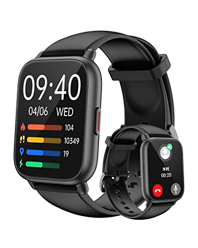 RUIMEN スマートウォッチ 通話機能付き Smart Watch iPhone アンドロイド対応 歩数計 腕時計 着信＆メッセージ通知 睡眠管理 懐中電灯 天気予報 音楽制御 20種類運動モード 消費カロリー 200+種文字盤 IP68防水 長持ちバッテリー ストップウォッチ 目覚まし時計 長座注意