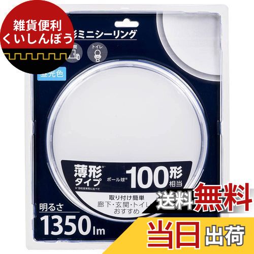 オーム(OHM) 電機 LEDシーリングライト 小型 ミニ 玄関/トイレ/廊下 薄型 薄形 ミニシーリングライト 100形 1350ルーメン 昼光色 LE-Y13DK-WS 06-3954