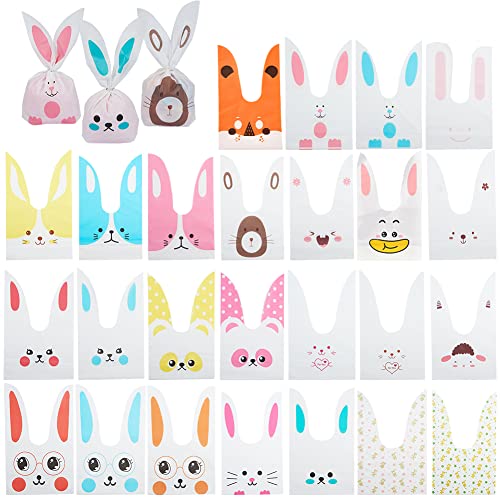 PH PandaHall うさぎの耳形袋 ギフトふくろ ウサギ袋 約100枚25種 ギフトバッグ 非透明 ステッカー付 プラスチック袋 ギフトプレゼントバッグ ...