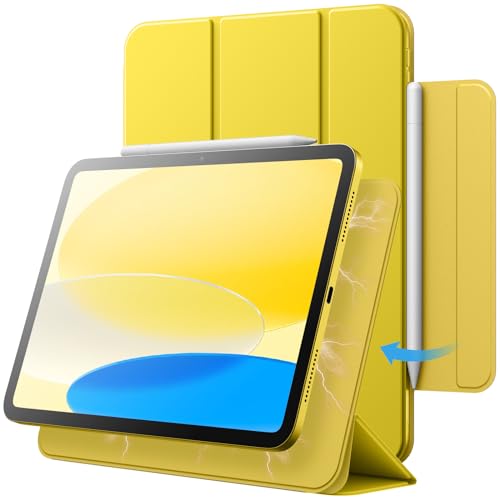 JEDirect iPad 10 ケース（10.9インチ、2022モデル、第10世代用）用マグネットケース 磁気吸着 スリムスマート薄型保護カバー 自動ウェイクアップ/スリープ (イエロー)