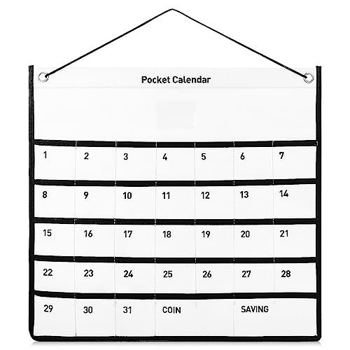 NUOLUX お薬カレンダー ウォールポケット カレンダーポケット 薬入れ 1ヶ月 薬ケース 壁掛け 薬飲み忘れ防止 小物入れ 収納 カードサイズ 吊り下げ 省スペース 玄関 高齢者向 多目的 ホワイト（44x42cm）