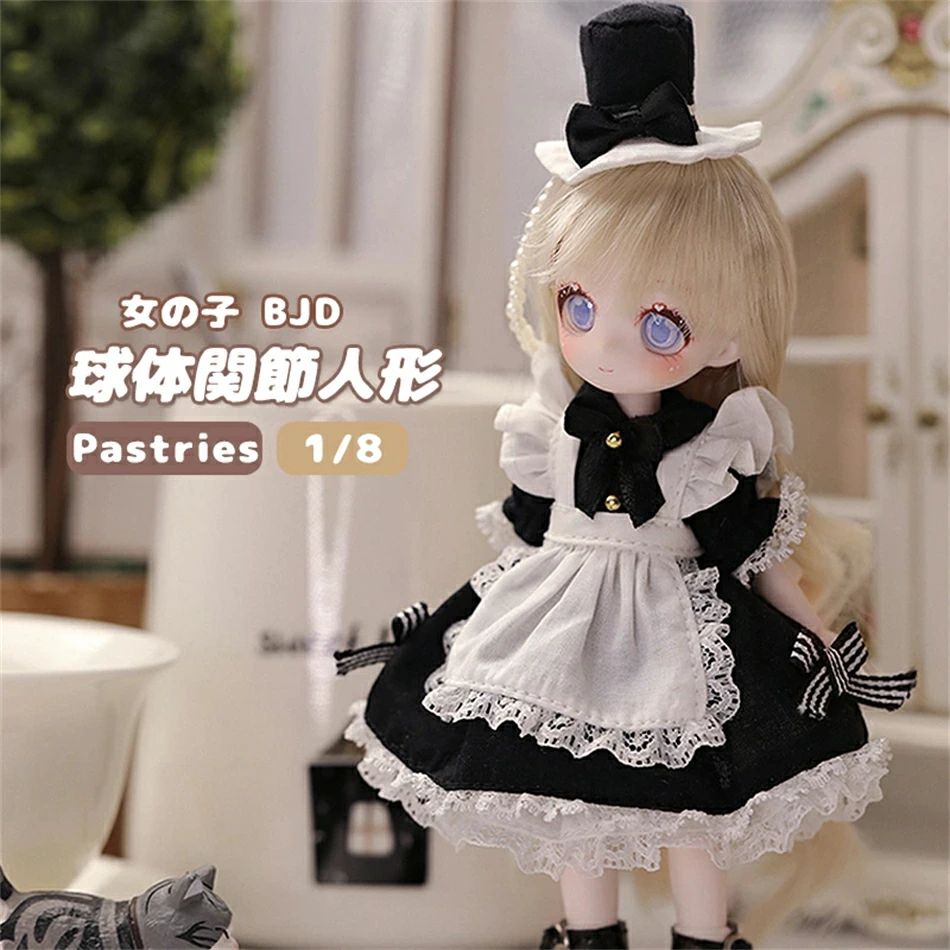 メイク済ドール 女の子 BJD Pastries 1/8 球体関節人形 100％ハンドメイド 手作り 関節可動 おもちゃ ギフト プレゼント コレクション メイク済 洋服 ドール カスタム ドール フルセット 長い髪 女の子 サイズ14.5cm 人形本体+顔メイク+ウィッグ+服+靴