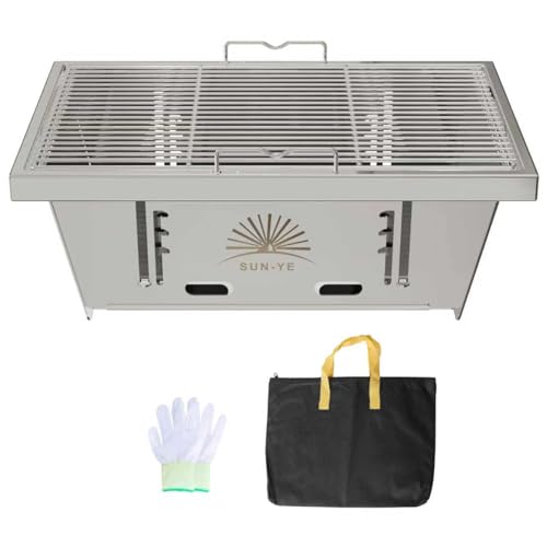 SUN-YE 折り畳みコンロ バーベキュー コンロ BBQグリル 焚き火台 igtテーブル用 調整可能な炉内燃焼カーボンプレートの高さ ステンレス製 瞬時に展開・収納 ステンレス鋼 1枚 ステンレス