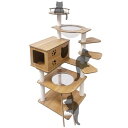 日本メーカー RAKU キャットタワー 木製 シニア猫 太った猫 短足猫 子猫向け 透明ボウル ハンモック宇宙船付き 高さ約130 cm 多頭飼い 猫ハウス 角...