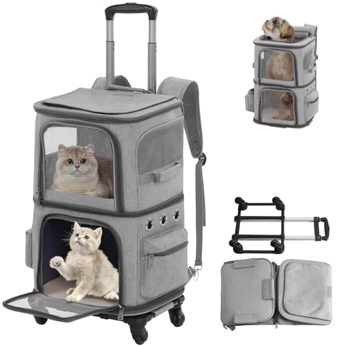HOVONO 猫 2 匹 キャリー リュック キャスター付き 小型 犬 キャリー カート 2段式 ペット ネコ の ト..