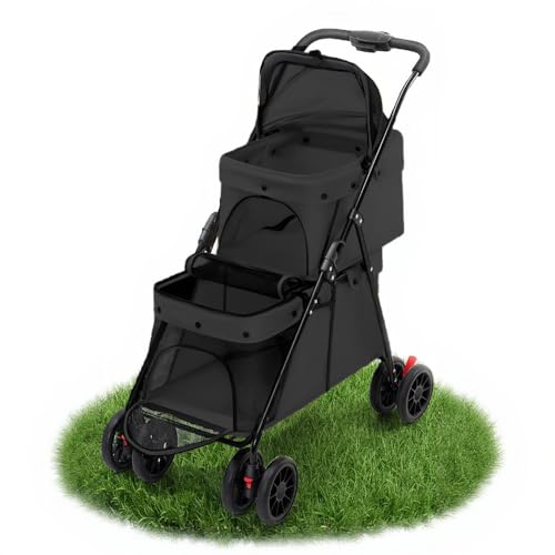 PonyLes ペットカート犬 バギー 多頭 上下2段式 小型犬 中型犬 猫 ワンタッチ 折り畳み コンパクト 4輪..