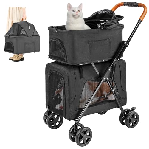 LPOTIUS ペットカート 多頭 上下2段式 分離型 折りたたみ ペットバギー 軽量 犬用ベビーカー コンパク..