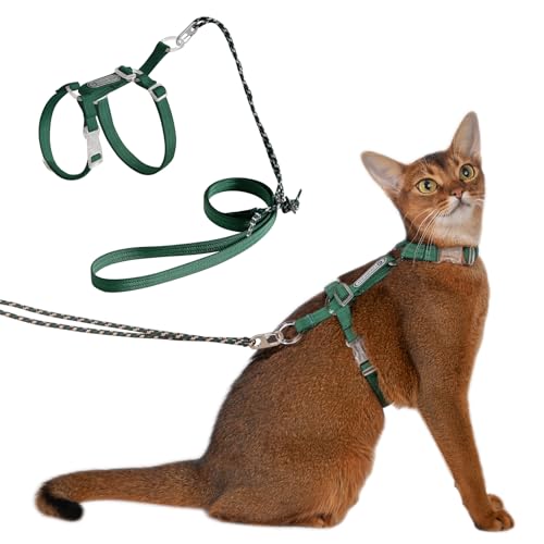 猫 ハーネス 抜けない 散歩用 サイズ調節可能 簡単装着 軽量 柔軟 背中の長さは調節可能 小中大型猫適用 猫用ハーネスリードセット（グリーン）