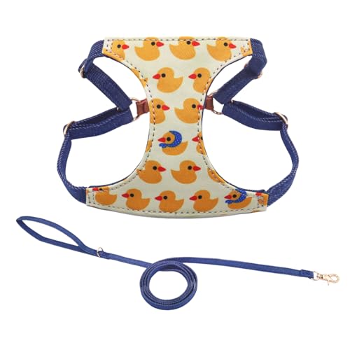 WDPAWS 猫 ハーネス リード 散歩 お出かけ ベスト かわいい デニム製 抜けない 子猫 ハーネス (XXS, アヒル柄)