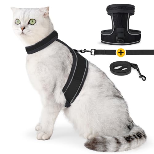 猫 ハーネス 抜けない ダブルロック 簡単 猫 リード ハーネス ワンタッチ 調整できる 猫用ハーネス (ダークグレイ, M)