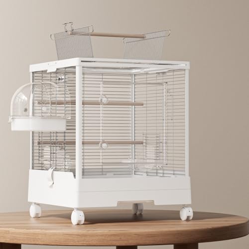 Ruexue ステンレス製 ペットケージ (シングルレイヤー) 透明アクリル扉 ダブルロック設計 高耐久・防錆 清掃簡単 多機能拡張口 - インコ モモンガ 小...