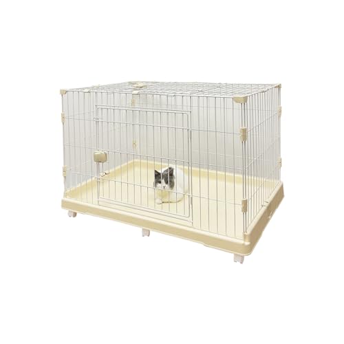 RAKU 猫 ケージ キャスター付 ワイド扉 大型猫 組立簡単 工具不要 幅約96×奥行約63 cm 折りたたみ 猫ハウス 多頭飼い 脱走防止 1段 2段 3段 組み替え自由 梯子付き ペット用ケージ おしゃれ (1段,