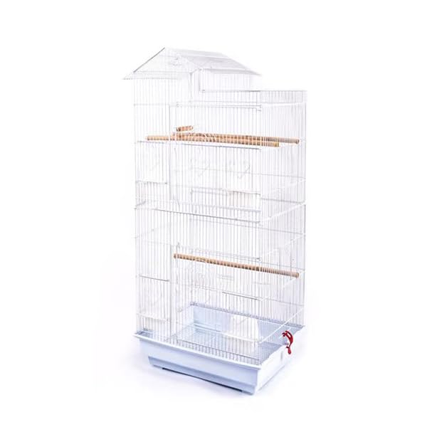 鳥カゴ 鳥かご バードケージ 鳥小屋 多頭飼い 複数飼い 止まり木 おもちゃ 省スペース 室内 飼育 (ホワイト)