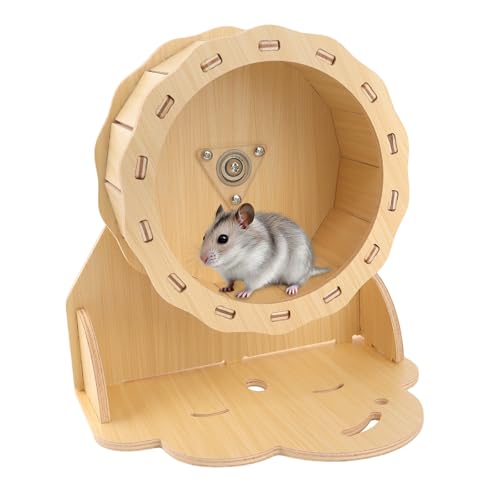 IRRVIN ハムスター 回し車 木製 ハムスター おもちゃ サイレントホイール 安定性 静か ハムスターまわし車 組立簡単 15cm かわいい 木製スタンド ...