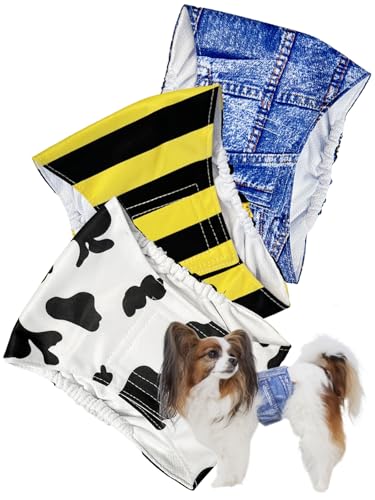 【獣医師監修】「LaLa-Pets/petsapplies」マナーベルト 犬 男の子 3点セット メッシュ裏地 防水加工 サイズ調整可能 お漏らし対策 マーキング防止 介護用 (牛とハチ柄, S)