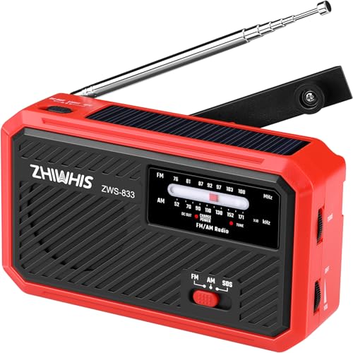 ZHIWHIS 防災ラジオ FM/AM/ワイドFM対応 懐中電灯 (手回し充電/ソーラー充電/USB-C充電/乾電池使用可能)【1200mAh/SOSアラート付...