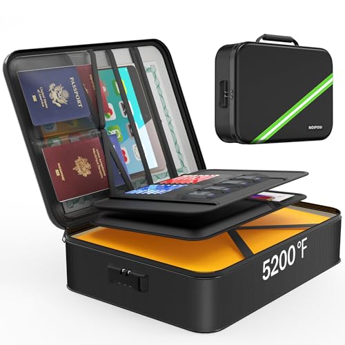 Noiposi 耐火バッグ、2800℃断熱 耐火ケース 36 x27 x10cm 防水・耐火書類ボックス ロック付き 家庭用強..