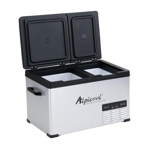 Alpicool 車載冷蔵庫 23L ポータブル冷蔵庫 2室独立温度制御 (-20℃~20℃) 急速冷凍対応 車載/家庭両用 静音設計|DC12V/24V・AC...
