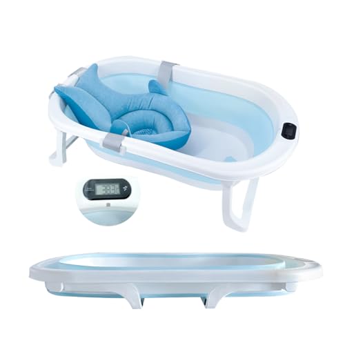 【RAKU】ベビーバス 折りたたみ 子供用風呂 赤ちゃん用 0-6歳 温度計付き 改良版スポンジバスネット付き 収納容易 滑り止め設計 ベビー用 赤ちゃん用 キ...