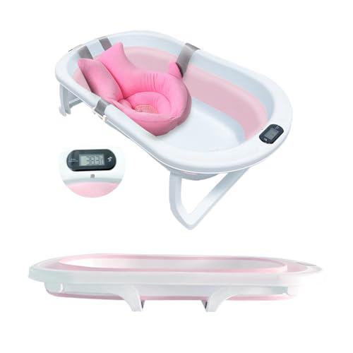 【RAKU】ベビーバス 折りたたみ 子供用風呂 赤ちゃん用 0-6歳 温度計付き 改良版スポンジバスネット付き 収納容易 滑り止め設計 ベビー用 赤ちゃん用 キ...