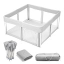 ベビーサークル 折りたたみ サークル 赤ちゃん メッシュ ベビーフェンス キッズサークル プレイヤード 組立不要 工具不要 ベビーマット付き 収納バッグ付き (...