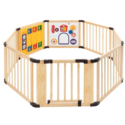 日本育児 木のミュージカルキッズランドDX (ナチュラル) 木製の折りたためるベビーサークルがトイパネル付きで登場