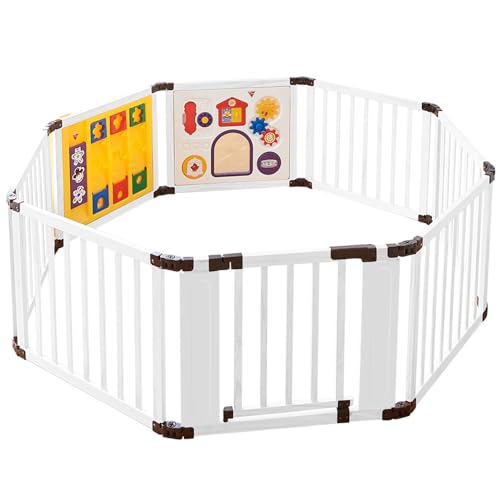 日本育児 ベビーサークル 木のミュージカルキッズランドDX 木製の折りたためるベビーサークルがトイパネル付きで登場 組立簡単 工具不要 (ホワイト)