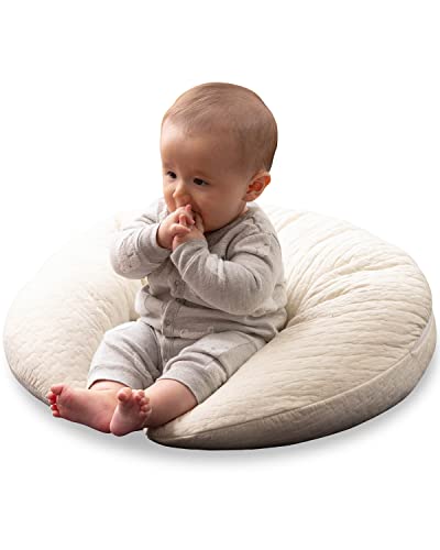 ◆商品名：AQUA (アクア) おすわり クッション ベビー マタニティ 兼用 授乳クッション アイボリー 31×110cm 綿100% mofua モフア イブル cloud柄 キルティング 36220008